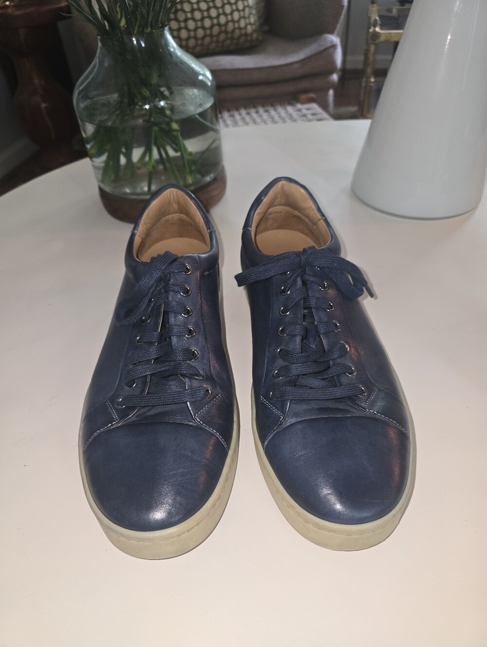 EUC Men's Magnanni Luxury Blue Leather Low-Top Casual Sneakers - Size 10.5